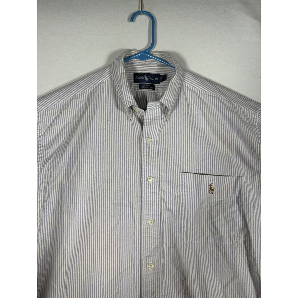 Ralph Lauren Blake Shirt Mens Large Blue Flesh Pony Striped Short Sleeve Button